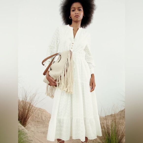 Zara Embroidered Midi Ruffled Dress - Picture 3 of 7